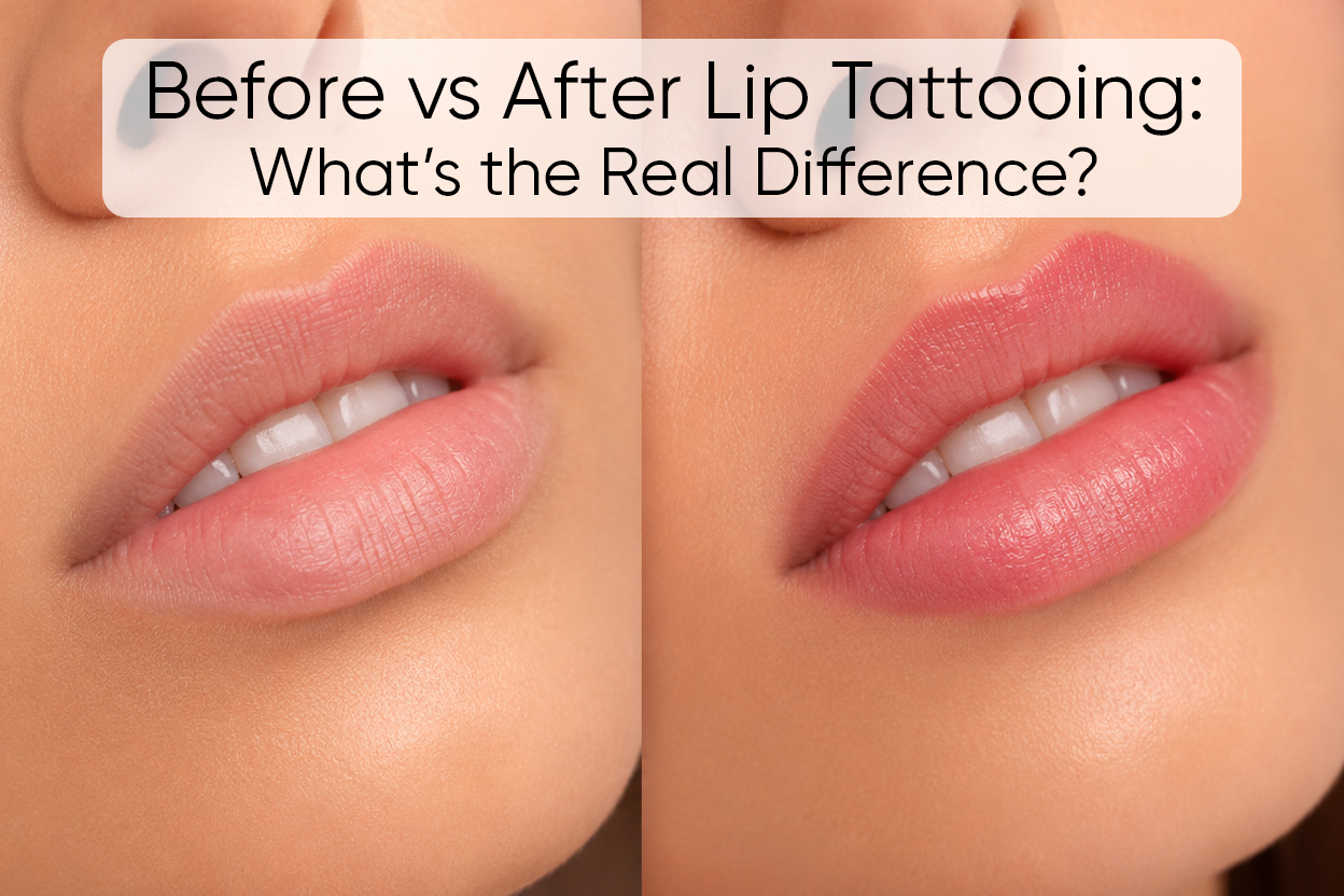 lips tattoo before and after
