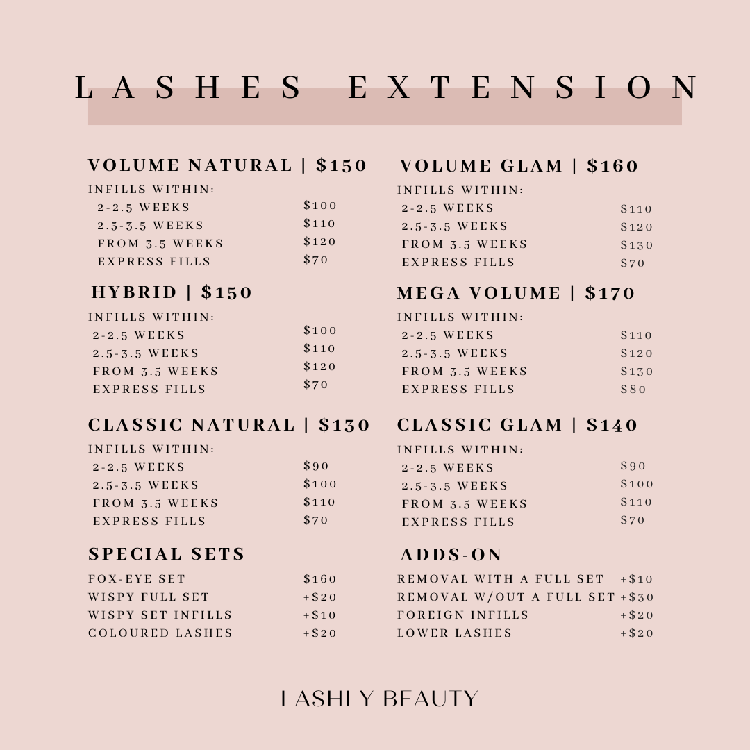 Lashly Beauty Price List